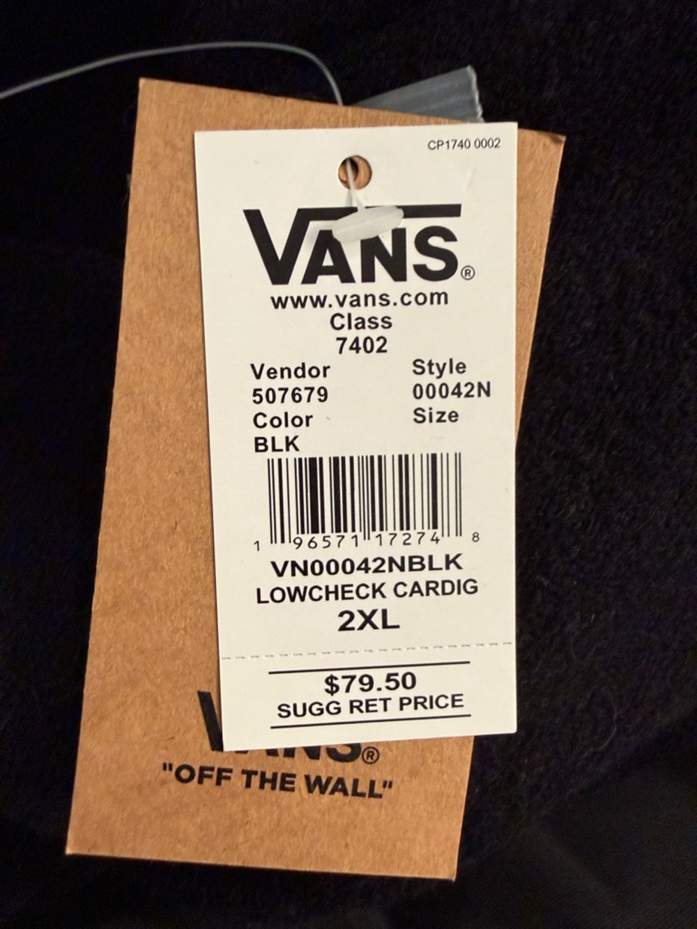 Vans Black Cardigan with White Checkerboard Trim - Picture 2 of 2